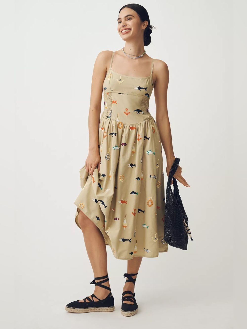 Anthropologie Maeve Sleeveless Square-Neck Drop-Waist Midi Dress Size S